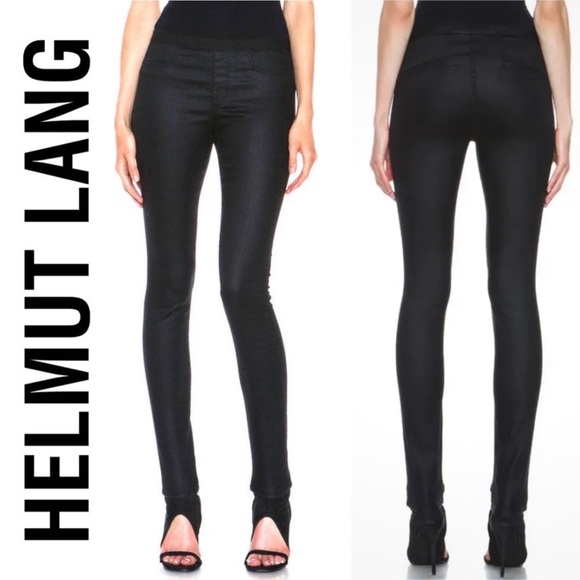Helmut Lang Denim - Helmut Lang Black Coated Cotton Blend Skinny Leg Jegging Jeans Pull On Pants 27